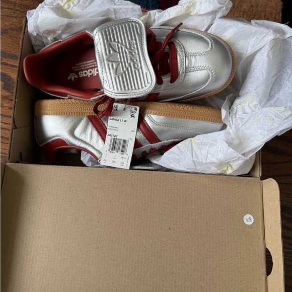 Adidas Samba LT Metallic Silver and Deep Red Shoes - Picture 3 of 5